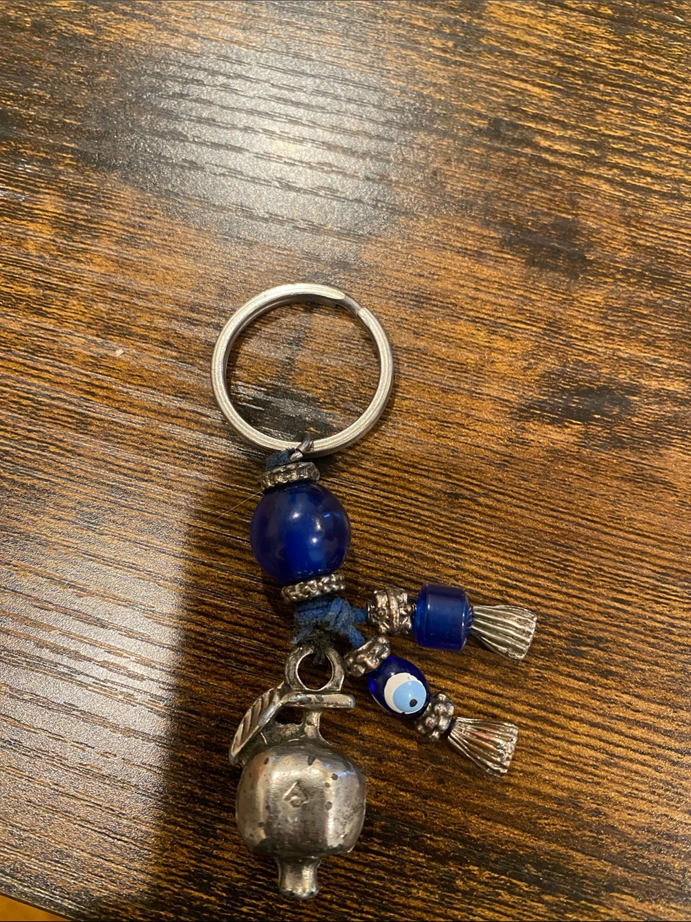 Blue Beaded Evil Eye Keychain with Silver Apple Charm